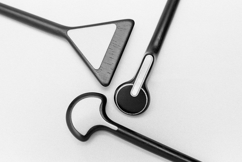 Ebony, bone and mother of pearl hairpins by Ian Harrold, made for an exhbition of jewellery and silver at Goldsmiths Hall, London, 1978