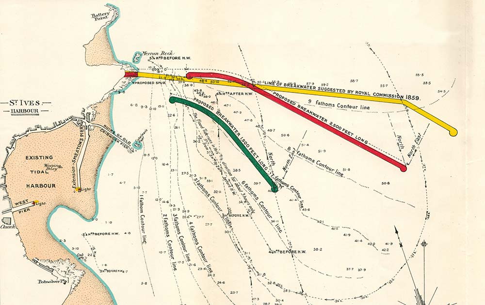 Harbours of Refuge Inquiry for Devon and Cornwall 1906, map of St Ives Harbour