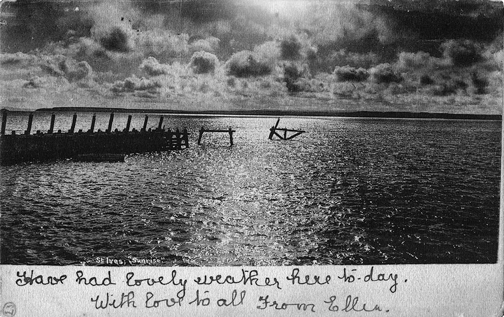 Postcard of St Ives Cornwall showing remains of the New Wooden Pier